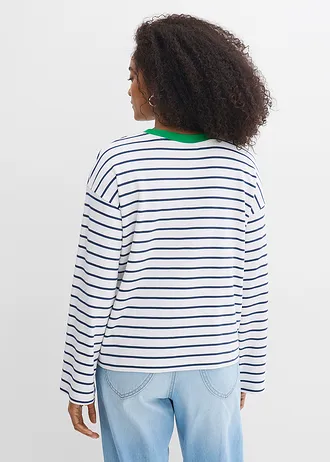 T-shirt manches longues 100% coton • blanc-bleu profond-vert gazon • Boutique bonprix