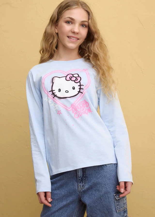 Hello Kitty longsleeve van katoen, Kleur: poederblauw met print
