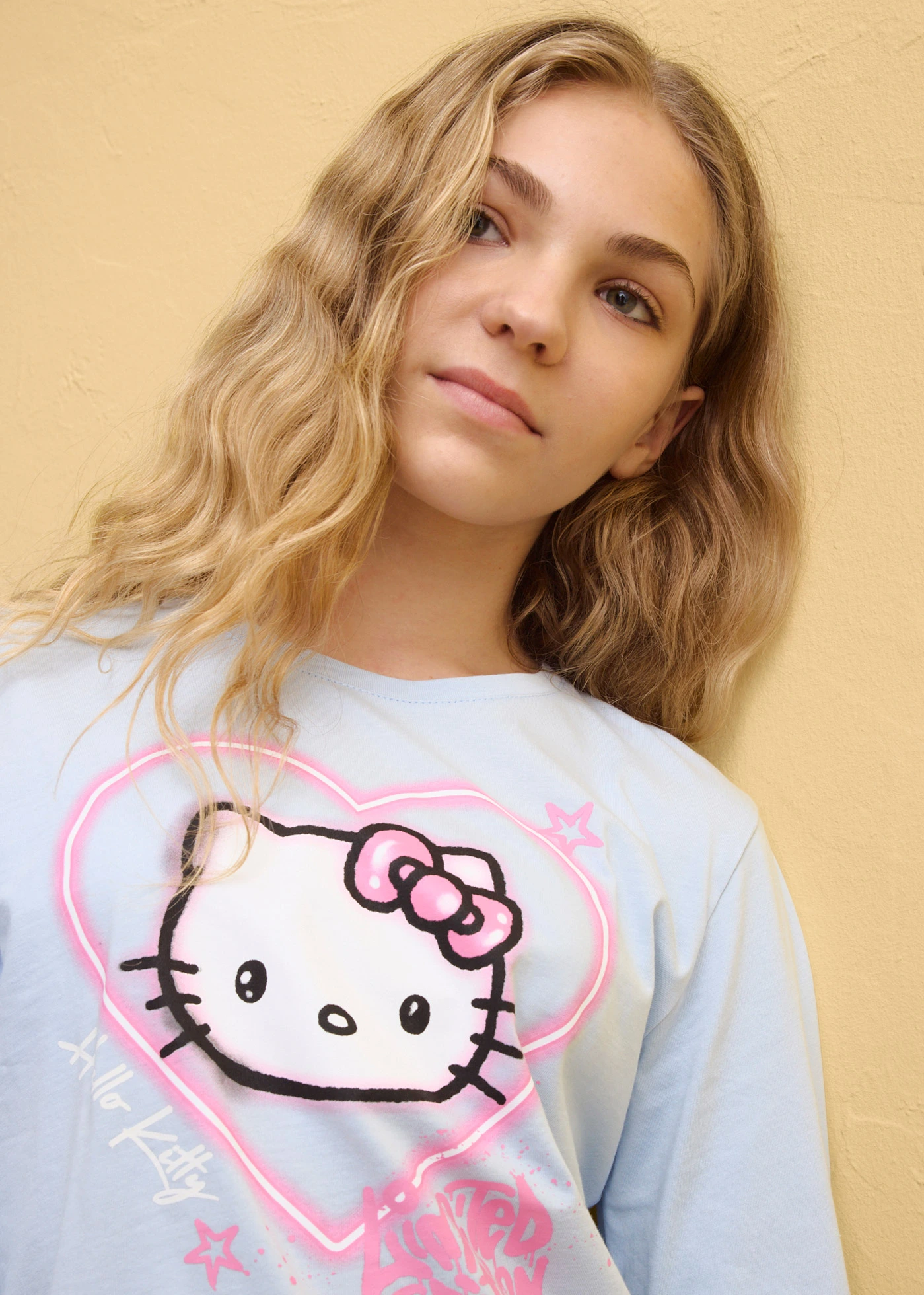 Hello Kitty longsleeve van katoen • poederblauw met print • bonprix online shop