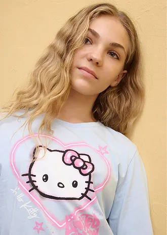 T-shirt manches longues Hello Kitty 100% coton • bleu poudré imprimé • Boutique bonprix