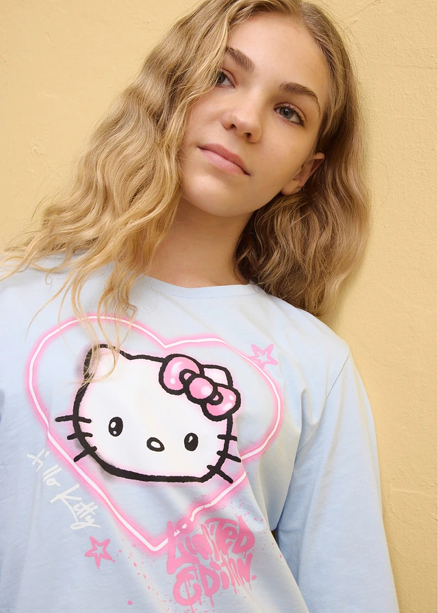 T-shirt manches longues Hello Kitty 100% coton • bleu poudré imprimé • product-page.page-title-suffix