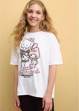 Bluză oversize Hello Kitty din bumbac 100% • alb cu imprimeu • magazin bonprix