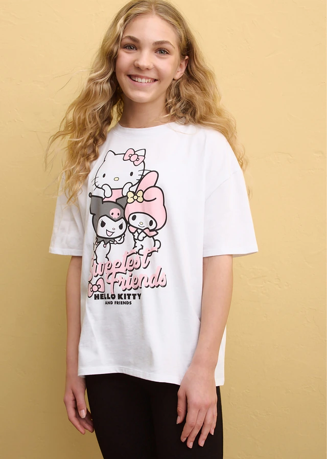 Hello Kitty oversized shirt van puur katoen, Kleur: wit met print