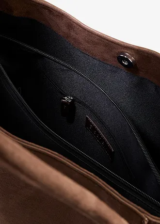 Torebka typu shopper z imitacji skóry welurowej • brązowy • sklep bonprix