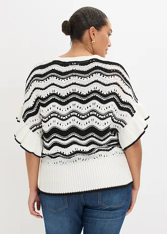 Gebreid shirt, Kleur: wolwit-zwart