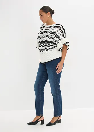 Bluzka z dzianiny, kolor: biel wełny-czarny