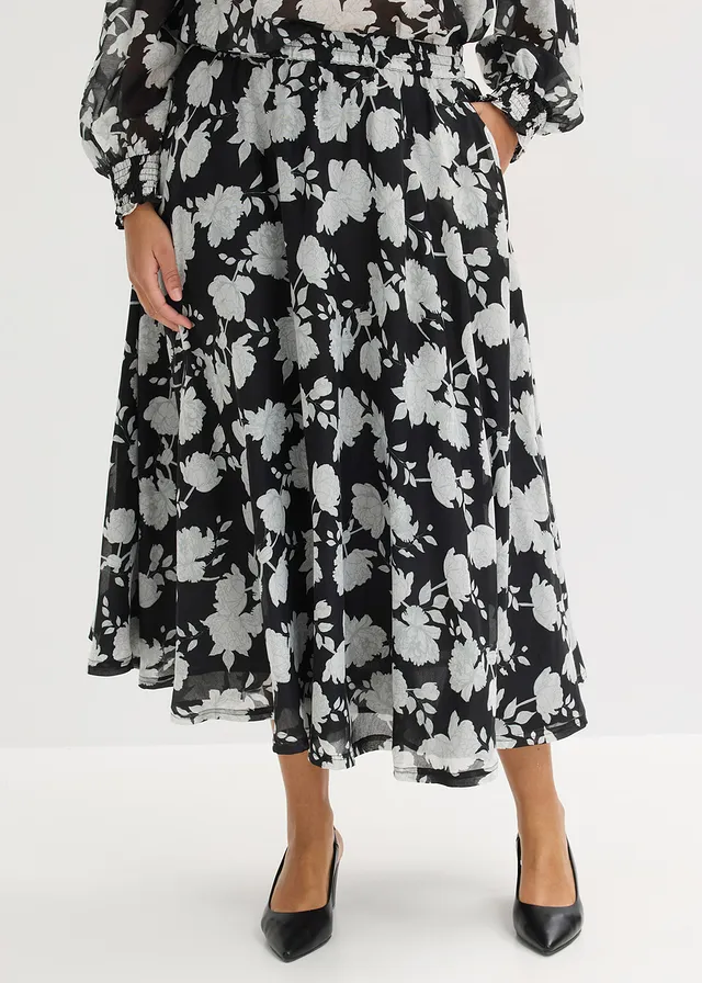 Jupe longue, Couleur: noir floral