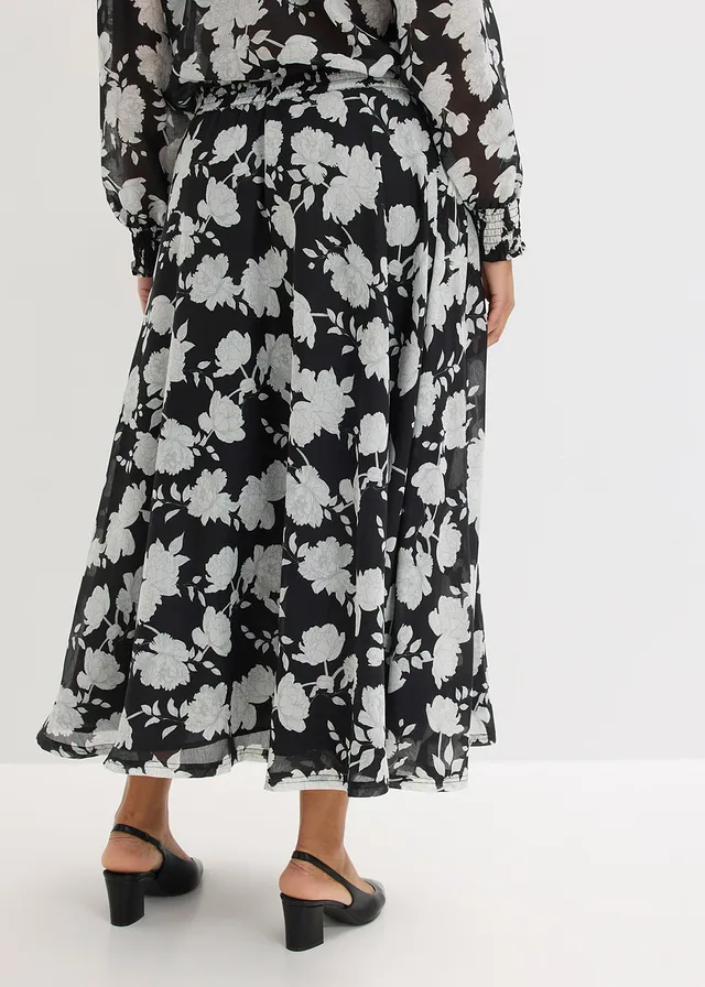 Jupe longue, Couleur: noir floral