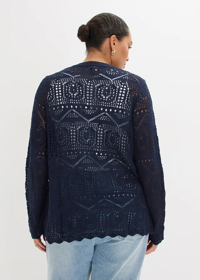 Gilet en maille ajourée, Couleur: bleu foncé