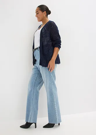 Jachetă tricotată cu model ajurat, culoare: bleumarin