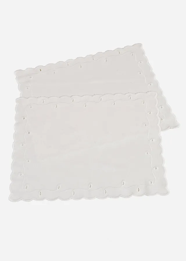 Lot de 2 sets de table en coton avec broderies • blanc • Boutique bonprix