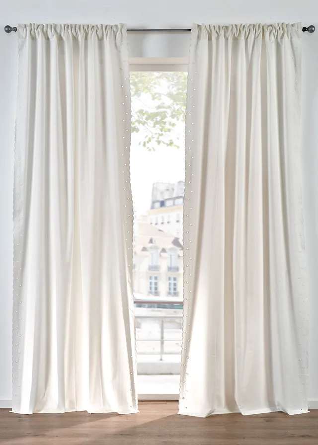 Rideau en coton à bordures brodées (1 pce) • crème • Boutique bonprix