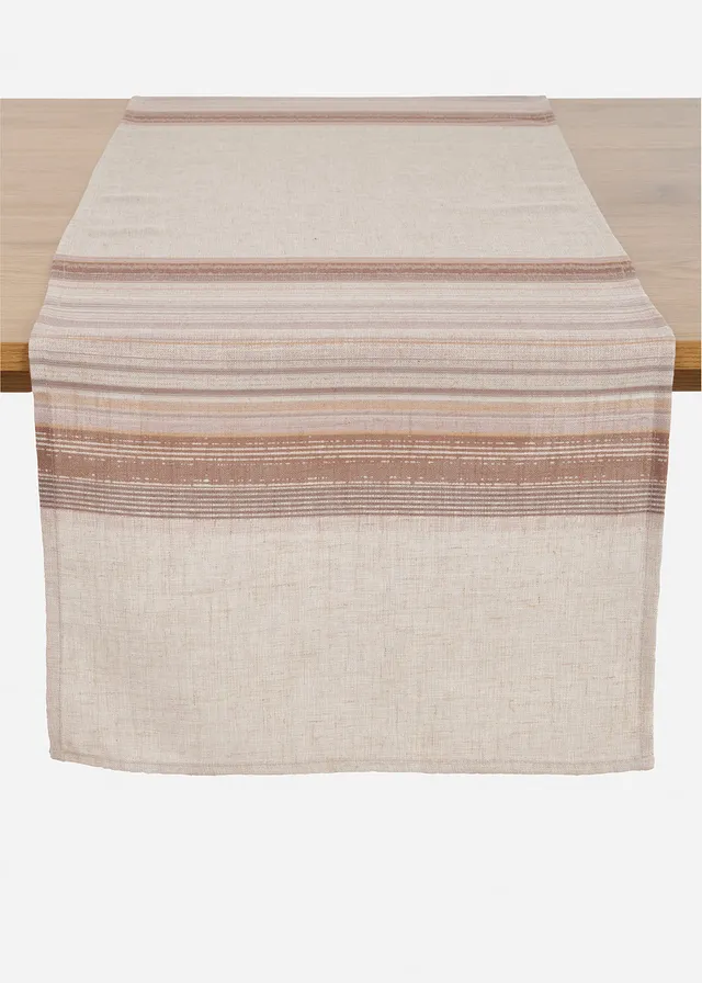 Tafelloper met linnen, Kleur: crème-sand-grijs