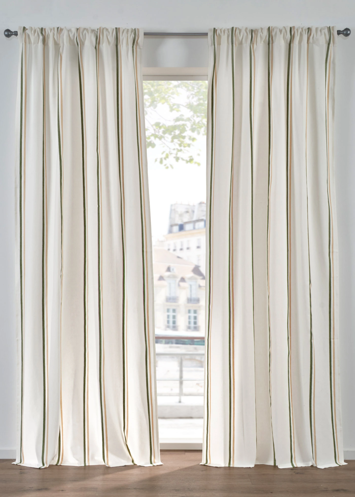 Gordijn met geweven strepen (1 stuk) • crème-sand-donkergroen • bonprix online shop