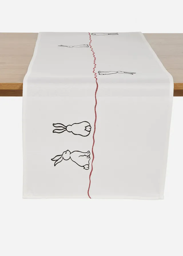 Chemin de table imprimé lapins • blanc-noir-rouge foncé • Boutique bonprix