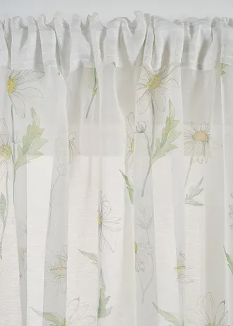 Gordijn met bloemenprint (1 stuk), Kleur: wit-groen