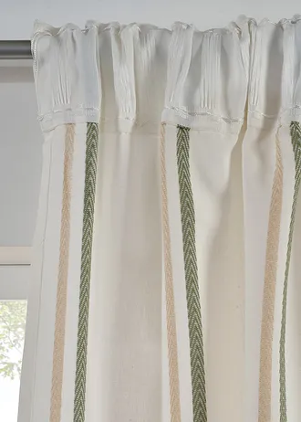 Draperie cu dungi țesute  din bumbac organic (1 buc.) • crem/verde • magazin bonprix