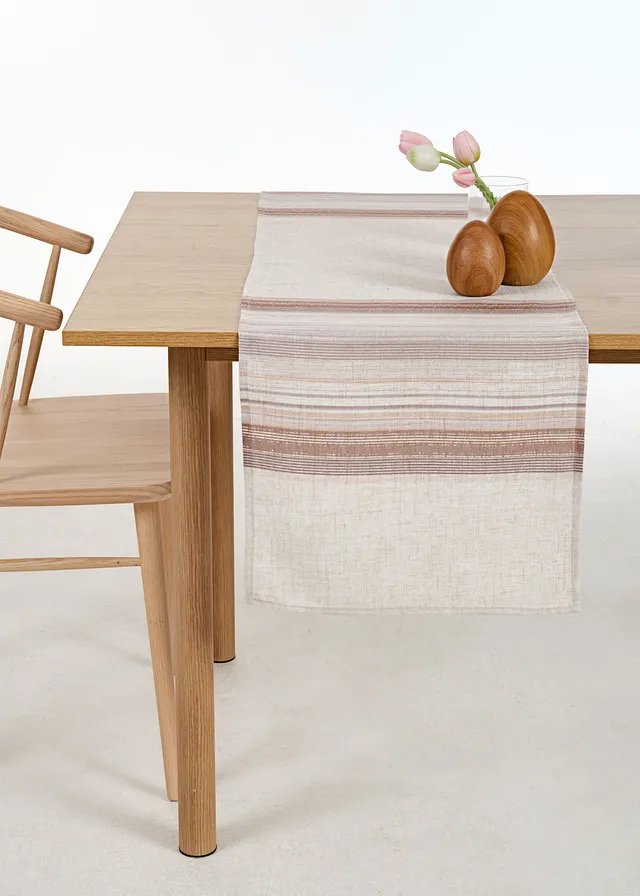 Tafelloper met linnen, Kleur: crème-sand-grijs