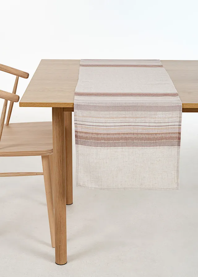 Tafelloper met linnen, Kleur: crème-sand-grijs