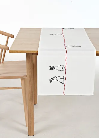 Tafelloper met paasjesmotief, Kleur: wit-zwart-donkerrood