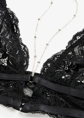 Melltartó és nyitott, harisnyatartós tanga (2-részes szett) • fekete • bonprix áruház