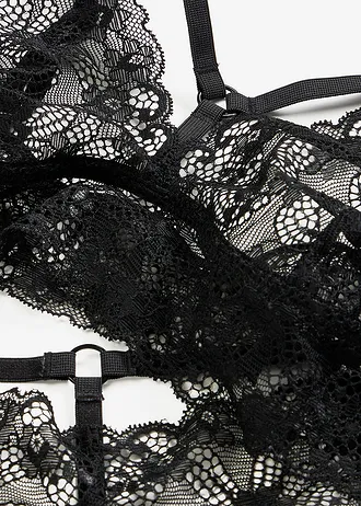 Biustonosz bustier + figi panty "ouvert" (2 części) • czarny • sklep bonprix