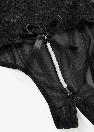 High Waist nyitott tanga levehető lánccal • fekete • bonprix áruház