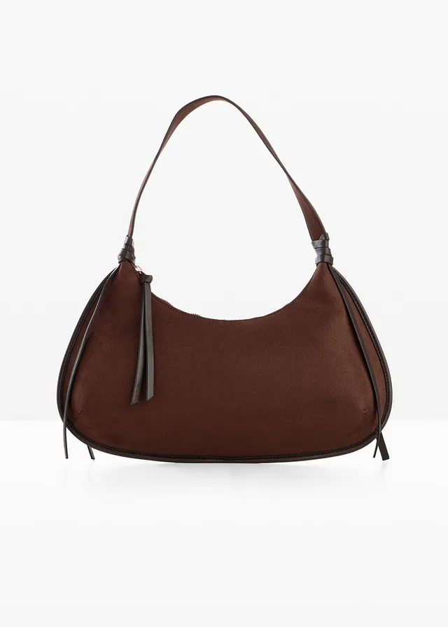 Schoudertas in imitatiesuède met biezen, Kleur: cappuccino