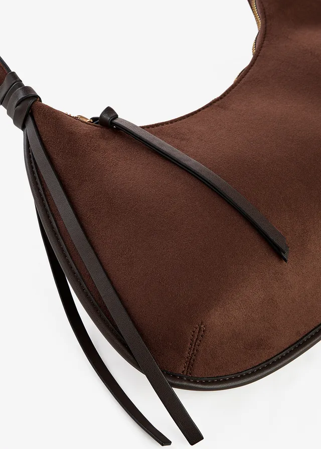 Schoudertas in imitatiesuède met biezen, Kleur: cappuccino