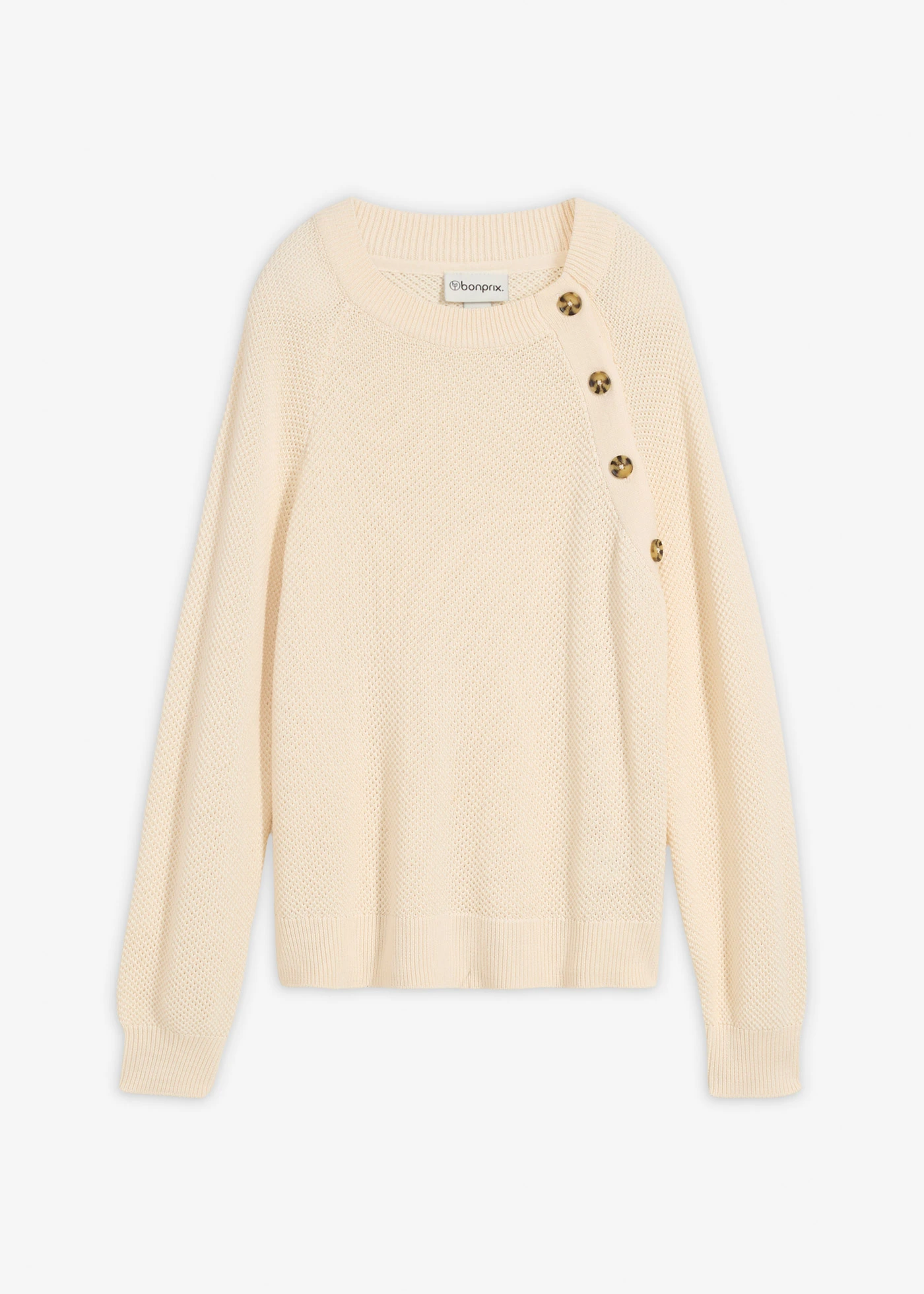 Grof gebreide trui met knoopsluiting • parelwit • bonprix online shop