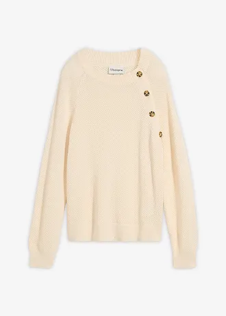 Grof gebreide trui met knoopsluiting • parelwit • bonprix online shop