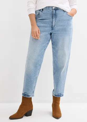 High waist mom jeans, low stretch, cropped, Kleur: ijsblauw denim used