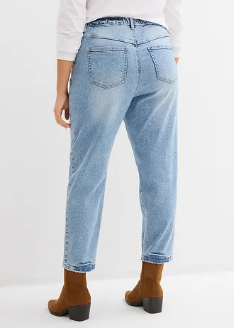 High waist mom jeans, low stretch, cropped, Kleur: ijsblauw denim used