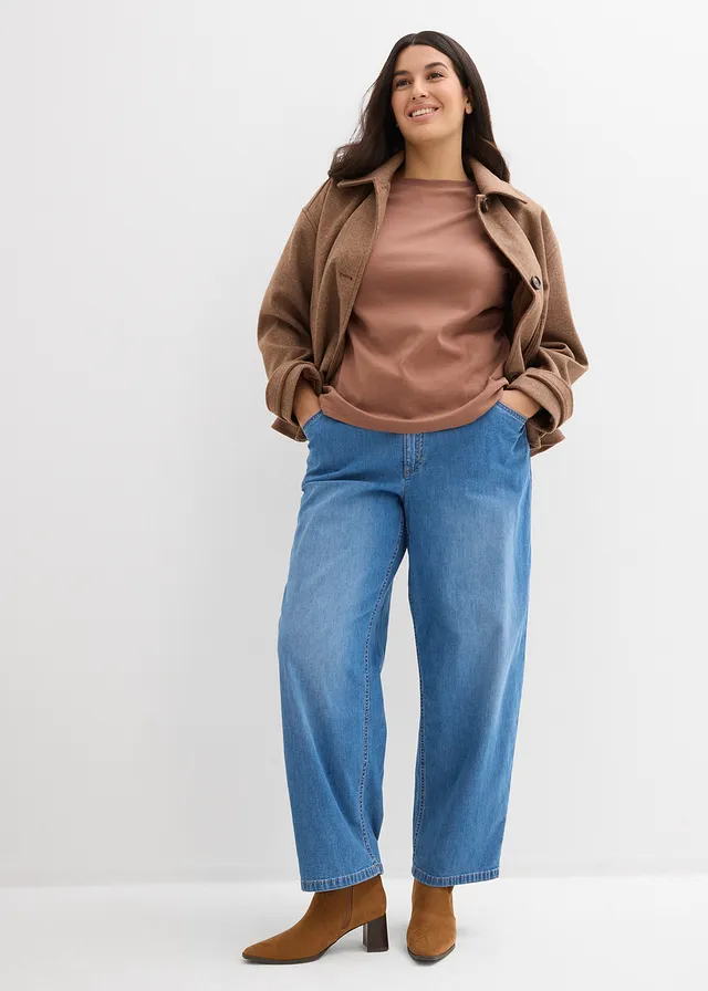 Barrel jeans high waist, Kleur: lichtblauw denim used