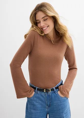 Bluză cu mâneci lungi din mix moale cu viscoză • maro castaniu • magazin bonprix