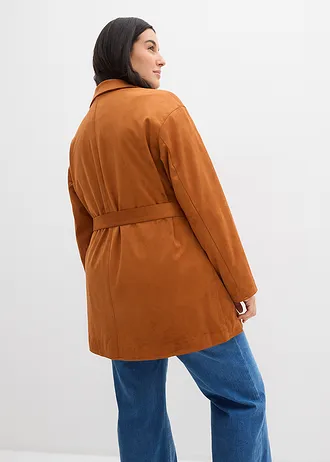 Korte jas van imitatiesuède, met ceintuur, Kleur: bronskleur