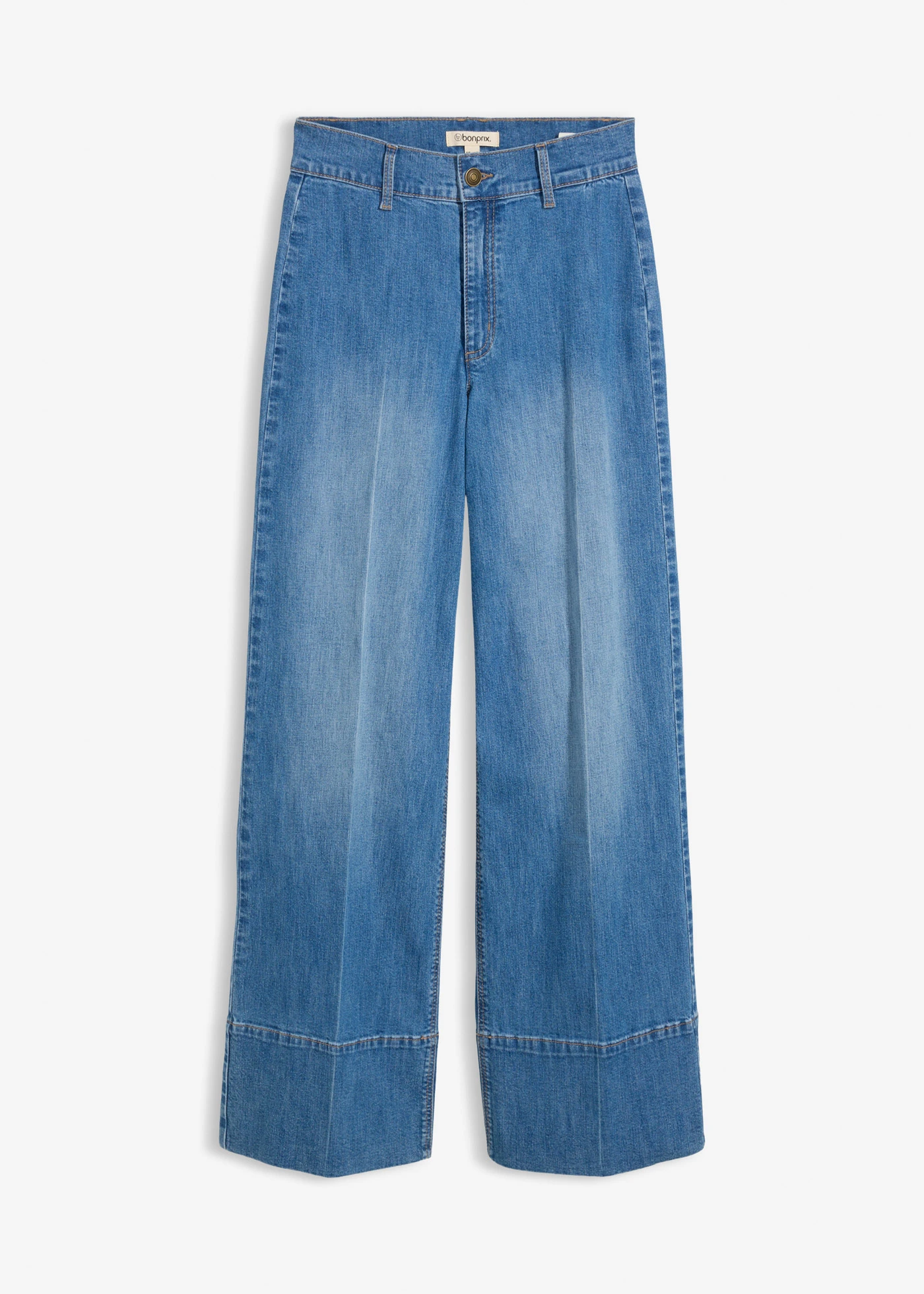 Wide leg jeans, high waist • middenblauw denim used • bonprix online shop
