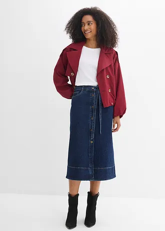 Fustă de blugi midi cu fentă cu nasturi, culoare: bleumarin denim uzat