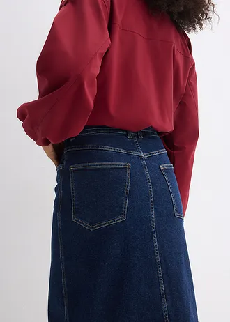 Spódnica dżinsowa midi z listwą guzikową • ciemnoniebieski denim "used" • sklep bonprix