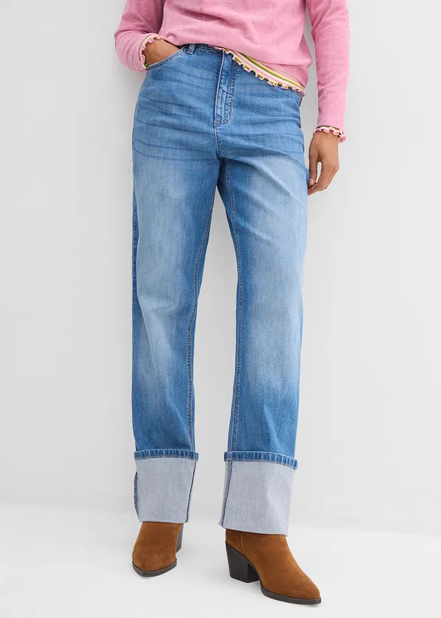 Loose fit straight jeans, high waist • middenblauw denim used • product-page.page-title-suffix