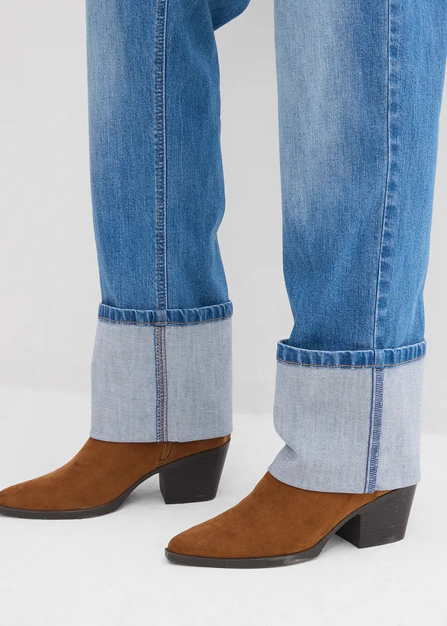Dżinsy o luźnym kroju high waist, straigt • niebieski denim "used" • sklep bonprix