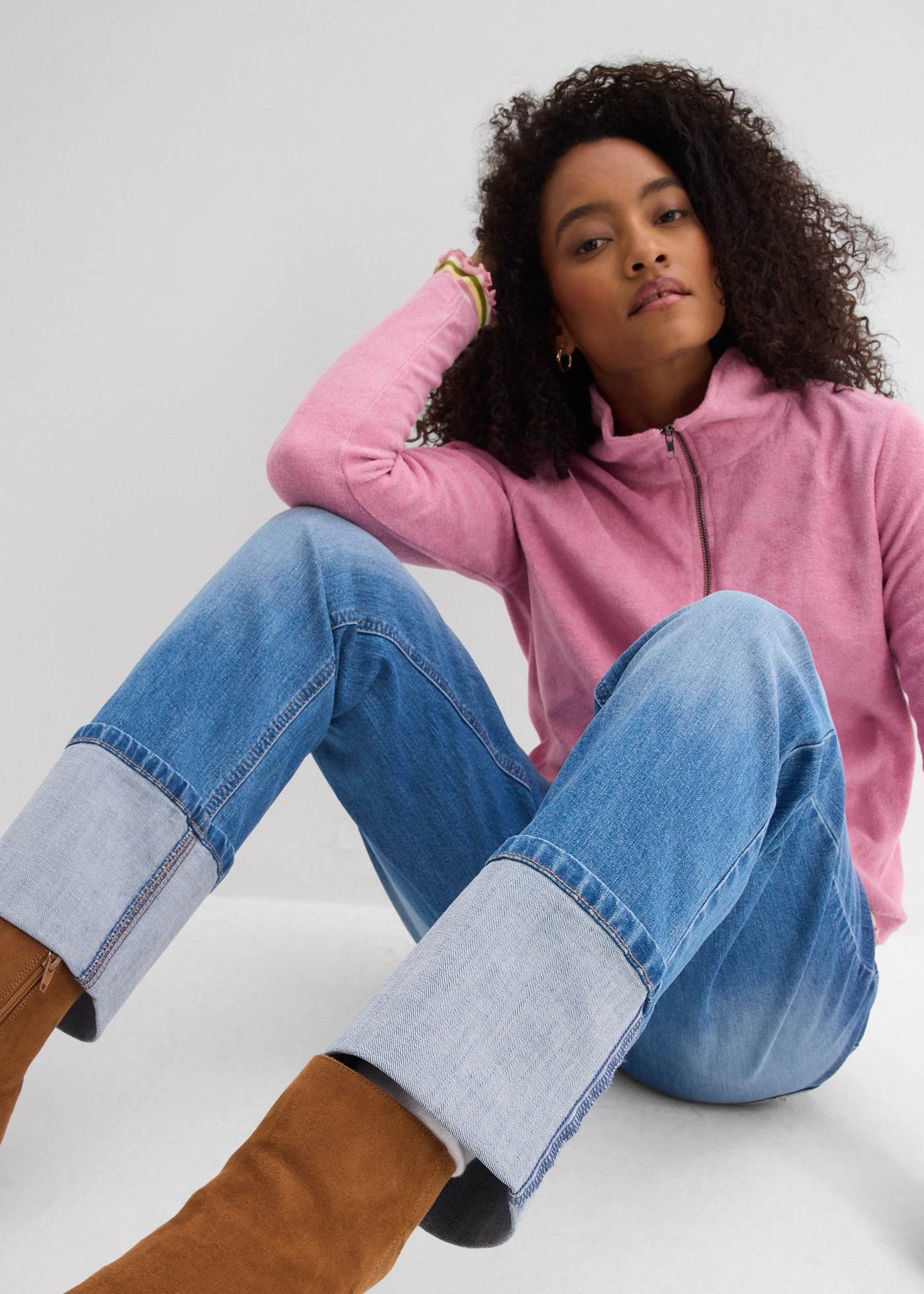 Jean large et droit, taille haute • bleu moyen denim used • Boutique bonprix