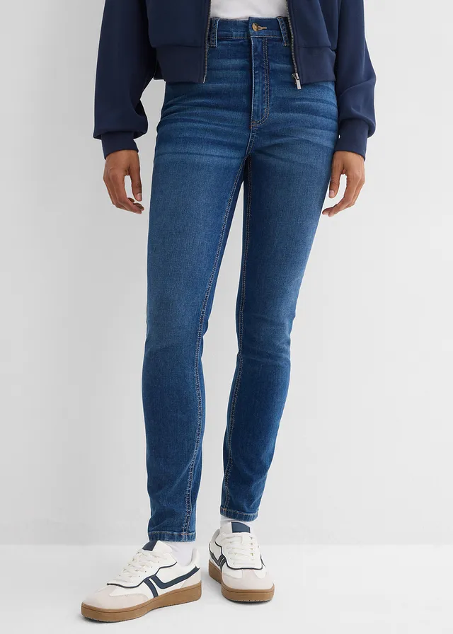 Blugi Skinny High Waist, talie comodă, culoare: 