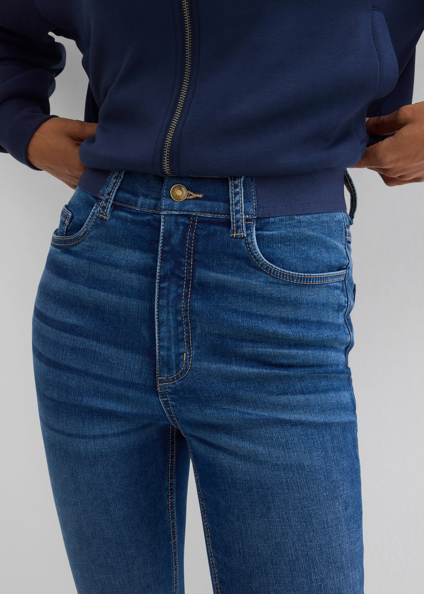 Blugi Skinny High Waist, talie comodă • bleumarin denim uzat • magazin bonprix