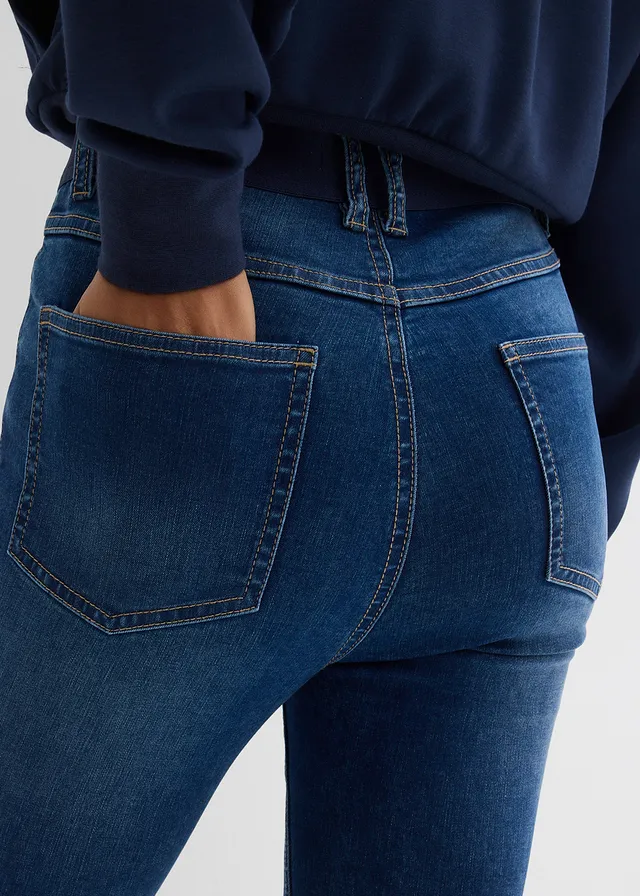 Blugi Skinny High Waist, talie comodă • bleumarin denim uzat • magazin bonprix
