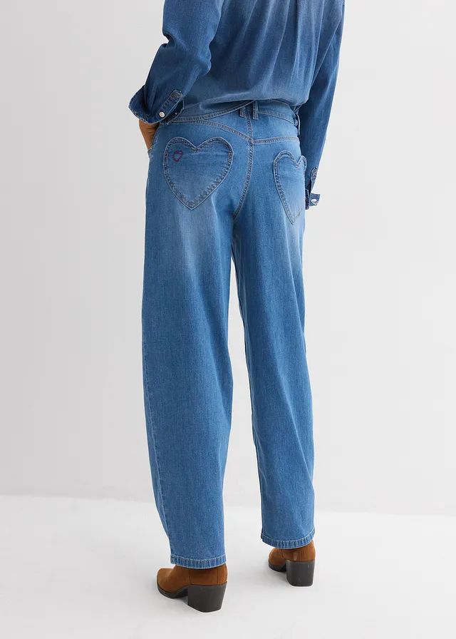Barrel jeans high waist, Kleur: lichtblauw denim used
