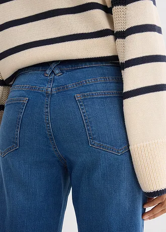 Straight jeans, mid waist, biologisch katoen cropped • blauw denim used • bonprix online shop