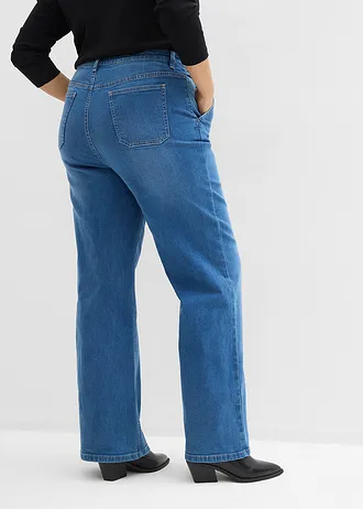 Wide leg jeans, high waist, biologisch katoen, Kleur: blauw denim used