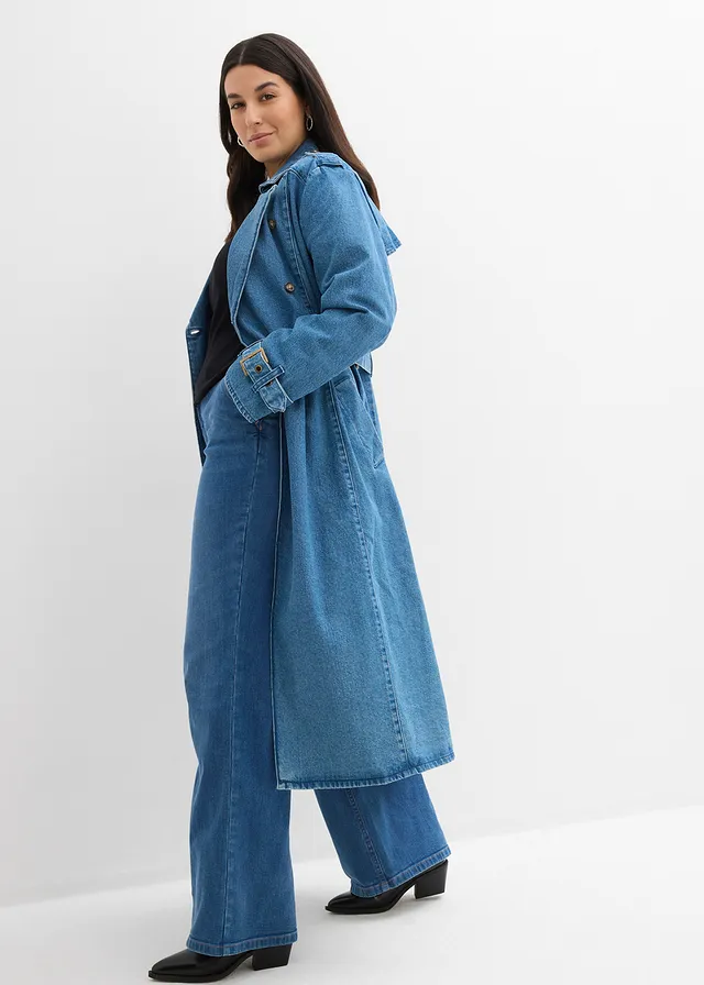 Jean large taille haute, Couleur: bleu denim used