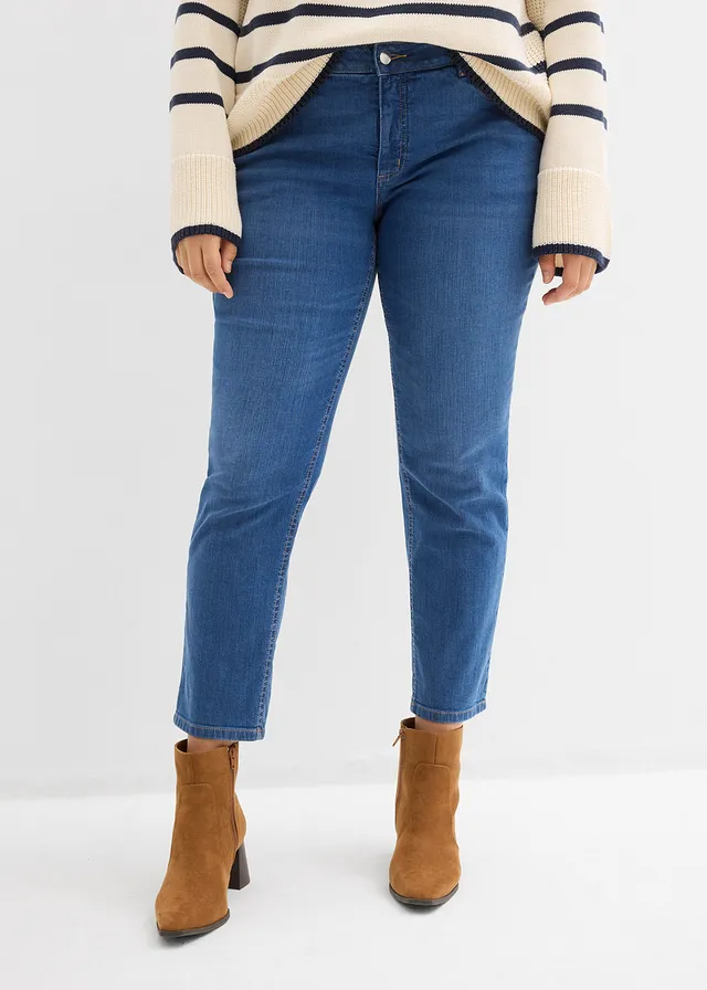 Jean slim taille mi-haute, Couleur: bleu denim used